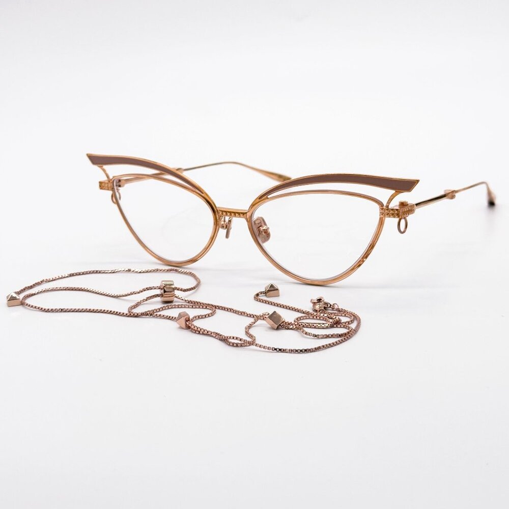 NEW VALENTINO GLASSLINER  VLX-118F EYEGLASSES CAT EYE GOLD EYEWEAR WITH CHAIN